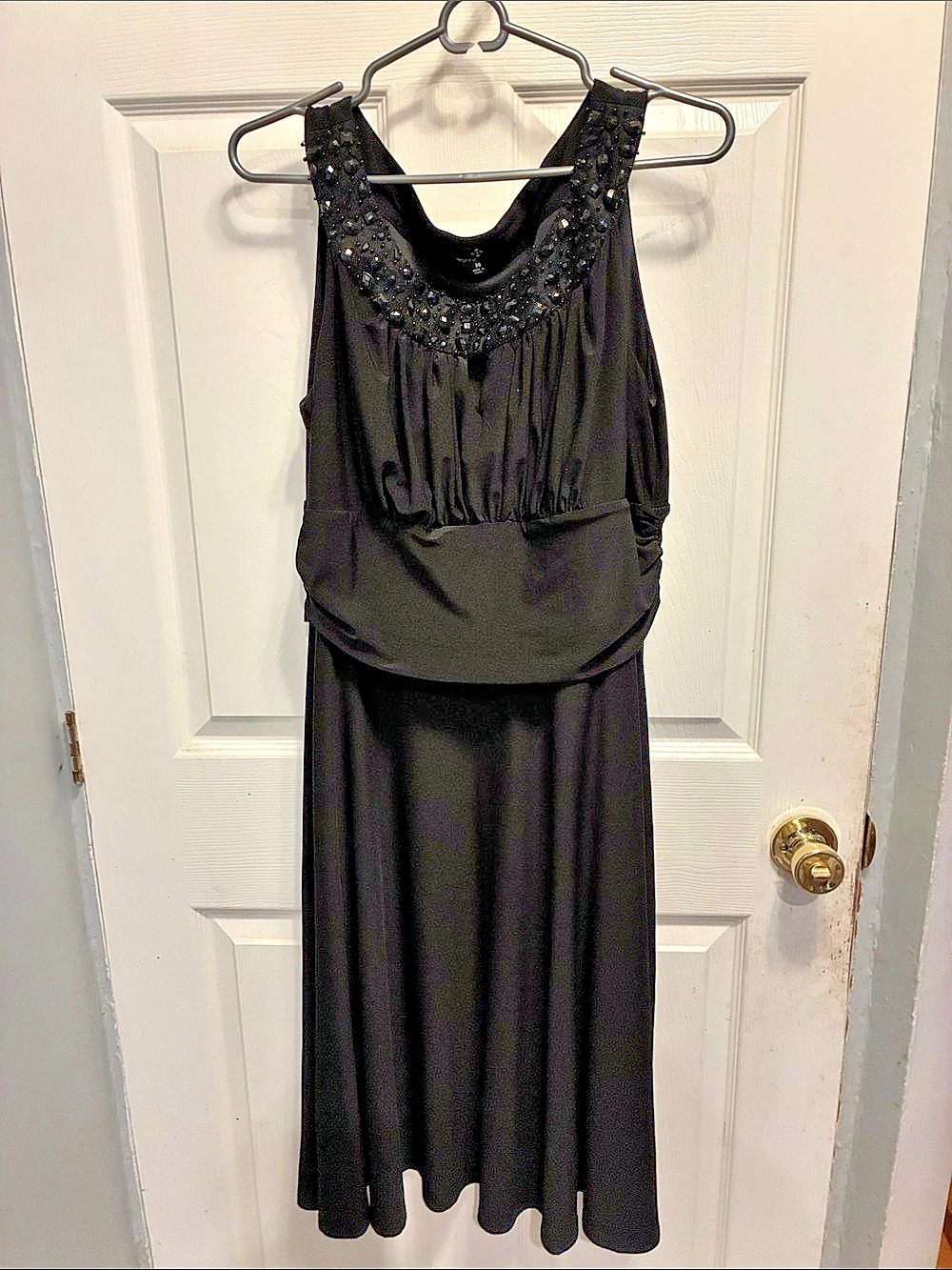 Ronni Nicole Beaded Neckline Maxi Dress in Black Size 14